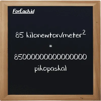 85 kilonewton/meter<sup>2</sup> setara dengan 85000000000000000 pikopaskal (85 kN/m<sup>2</sup> setara dengan 85000000000000000 pPa)